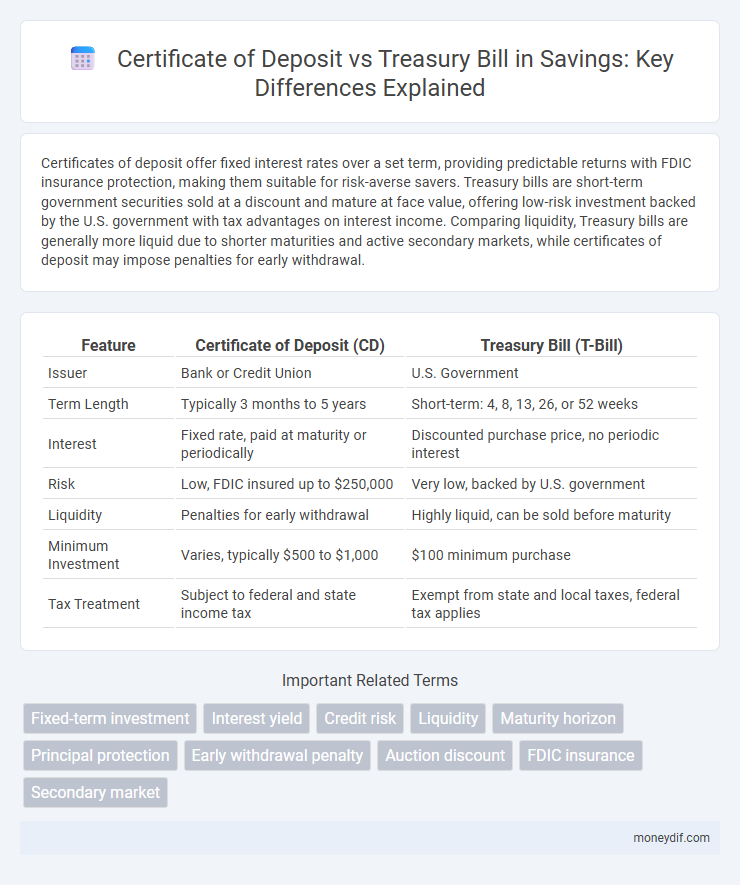 Certificate of Deposit vs Treasury Bill in Savings: Key Differences Explained